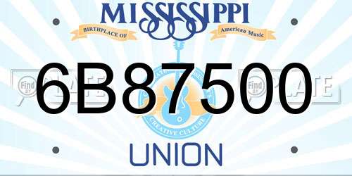 6B87500 Mississippi License Plate