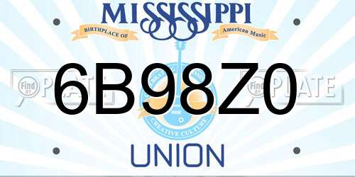 6B98Z0 Mississippi License Plate