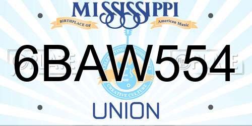 6BAW554 Mississippi License Plate