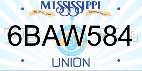 6BAW584 Mississippi License Plate
