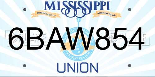 6BAW854 Mississippi License Plate