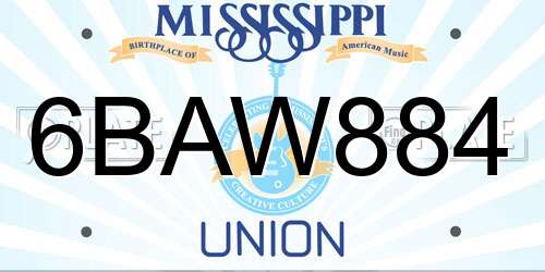 6BAW884 Mississippi License Plate
