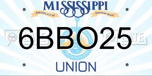 6BBO25 Mississippi License Plate