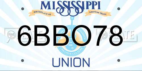 6BBO78 Mississippi License Plate
