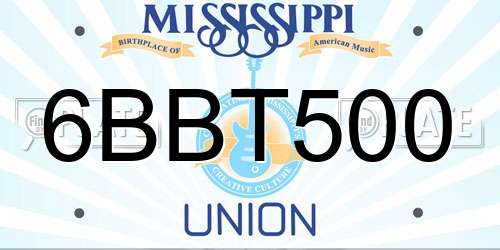 6BBT500 Mississippi License Plate