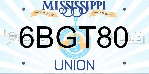 6BGT80 Mississippi License Plate