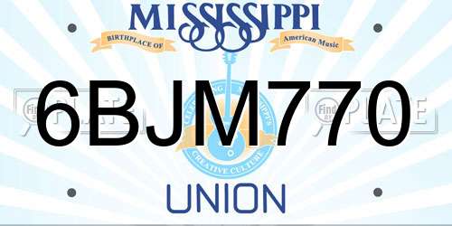 6BJM770 Mississippi License Plate