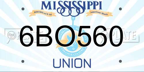 6BO560 Mississippi License Plate