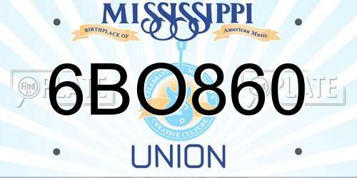 6BO860 Mississippi License Plate