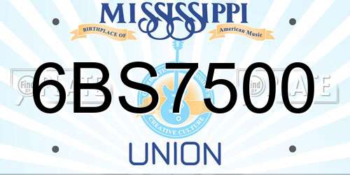 6BS7500 Mississippi License Plate