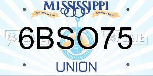 6BSO75 Mississippi License Plate
