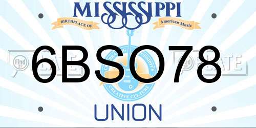 6BSO78 Mississippi License Plate