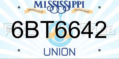 6BT6642 Mississippi License Plate