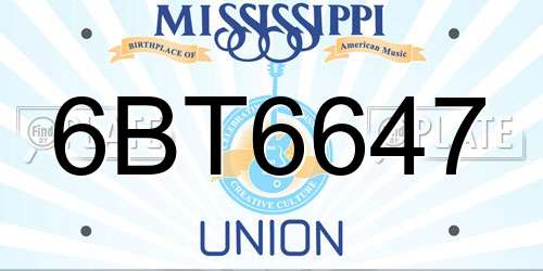 6BT6647 Mississippi License Plate