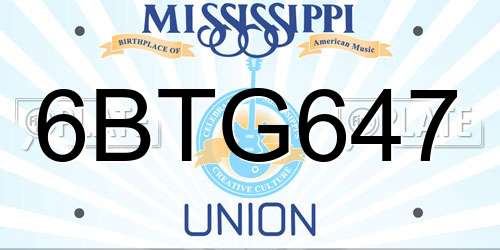 6BTG647 Mississippi License Plate