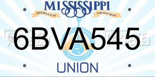 6BVA545 Mississippi License Plate