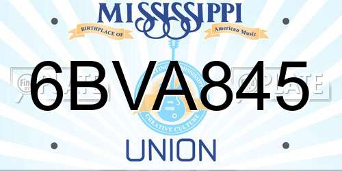 6BVA845 Mississippi License Plate