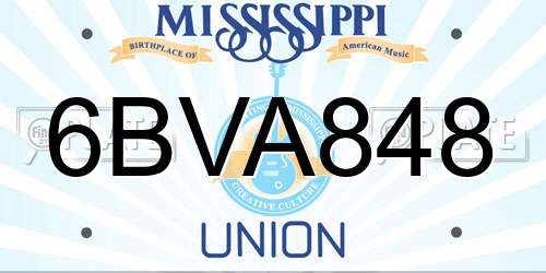 6BVA848 Mississippi License Plate