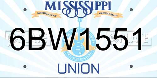 6BW1551 Mississippi License Plate