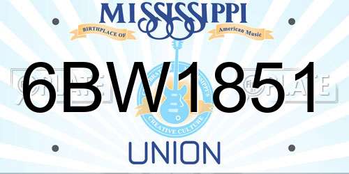 6BW1851 Mississippi License Plate