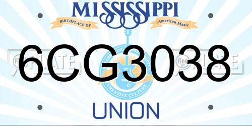 6CG3038 Mississippi License Plate
