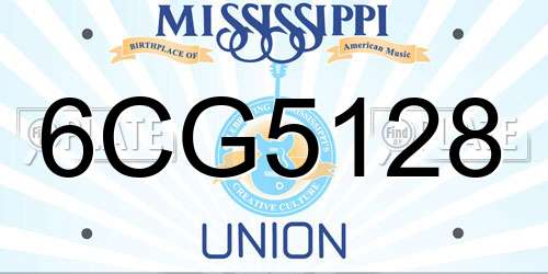 6CG5128 Mississippi License Plate