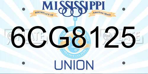 6CG8125 Mississippi License Plate
