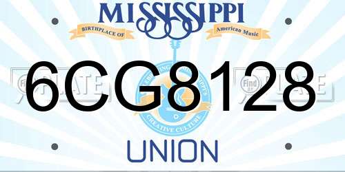 6CG8128 Mississippi License Plate