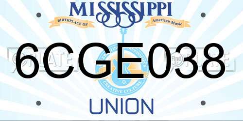 6CGE038 Mississippi License Plate