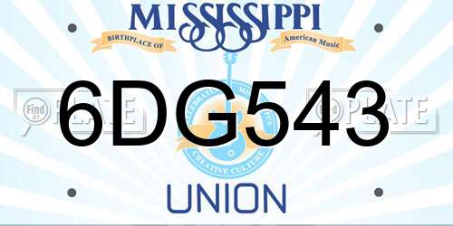 6DG543 Mississippi License Plate