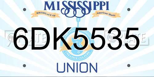 6DK5535 Mississippi License Plate