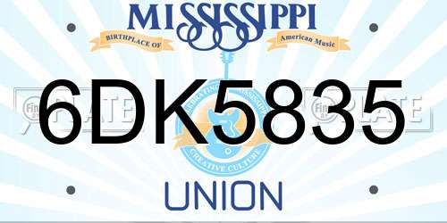 6DK5835 Mississippi License Plate