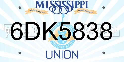 6DK5838 Mississippi License Plate