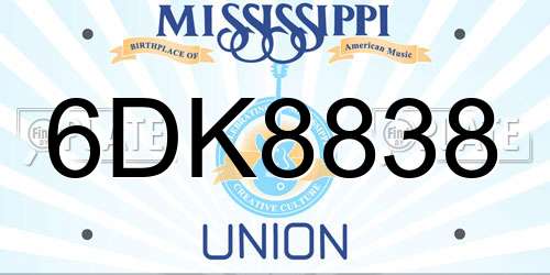 6DK8838 Mississippi License Plate