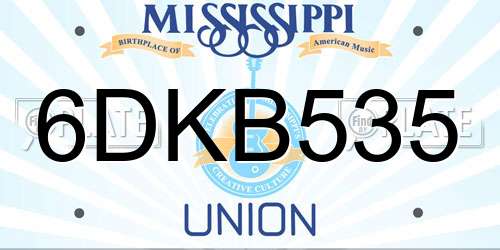 6DKB535 Mississippi License Plate