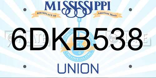 6DKB538 Mississippi License Plate