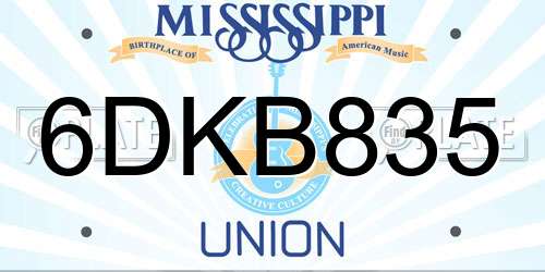 6DKB835 Mississippi License Plate