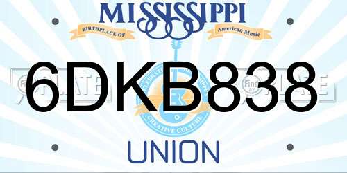 6DKB838 Mississippi License Plate