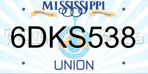 6DKS538 Mississippi License Plate