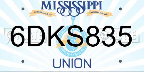 6DKS835 Mississippi License Plate
