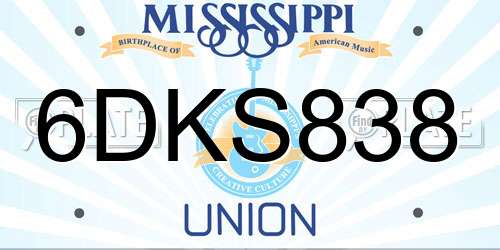 6DKS838 Mississippi License Plate