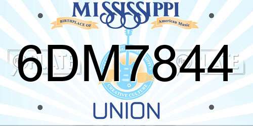 6DM7844 Mississippi License Plate