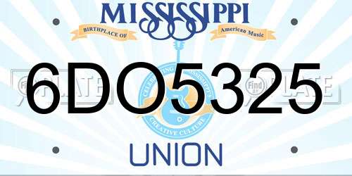 6DO5325 Mississippi License Plate