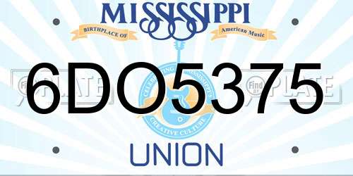 6DO5375 Mississippi License Plate