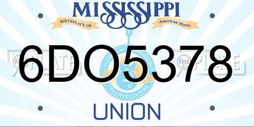6DO5378 Mississippi License Plate