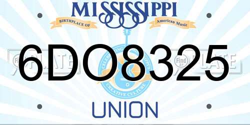 6DO8325 Mississippi License Plate