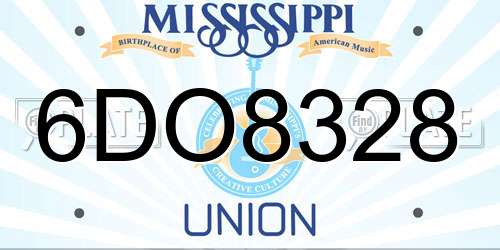 6DO8328 Mississippi License Plate