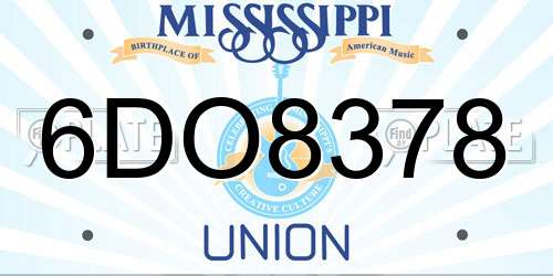 6DO8378 Mississippi License Plate