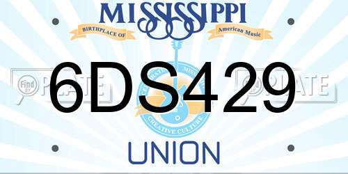 6DS429 Mississippi License Plate