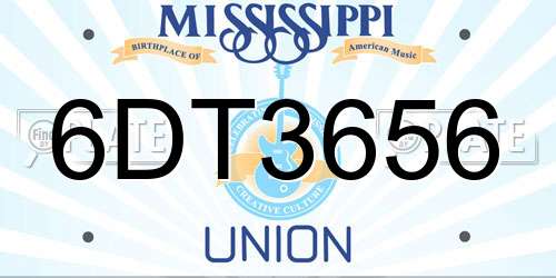 6DT3656 Mississippi License Plate